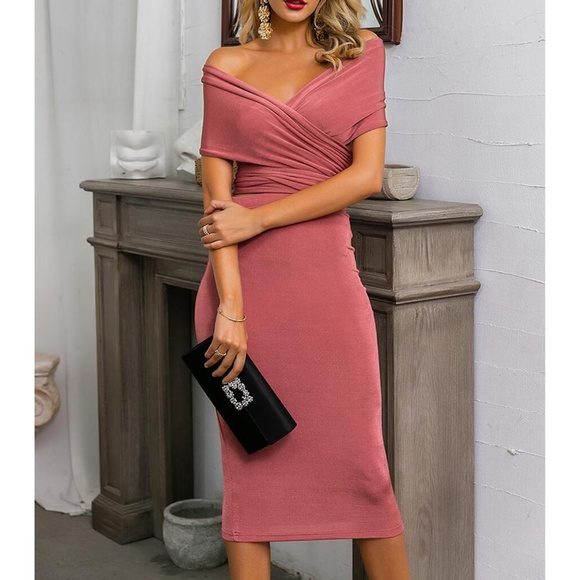 MBM Unlimited Dresses & Skirts - Pink Off the Shoulder Tie Back Two Piece Skirt Set